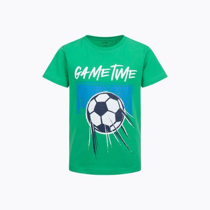 T-shirt z krótkim rękawem dla chłopca, z motywem piłkarskim, zielony 9-13 lat