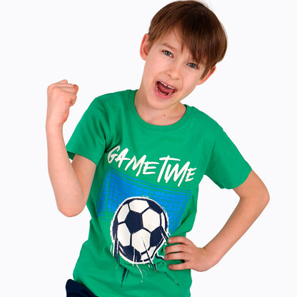 T-shirt z krótkim rękawem dla chłopca, z motywem piłkarskim, zielony 9-13 lat