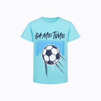 T-shirt z krótkim rękawem dla chłopca, z motywem piłkarskim, niebieski 9-13 lat