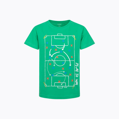 T-shirt z krótkim rękawem dla chłopca, z boiskiem do piłki nożnej, zielony 9-13 lat