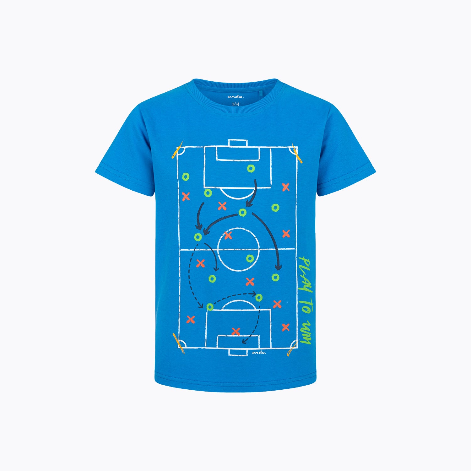 T-shirt z krótkim rękawem dla chłopca, z boiskiem do piłki nożnej, niebieski 9-13 lat