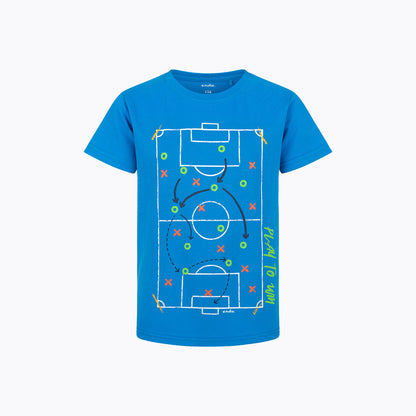 T-shirt z krótkim rękawem dla chłopca, z boiskiem do piłki nożnej, niebieski 9-13 lat