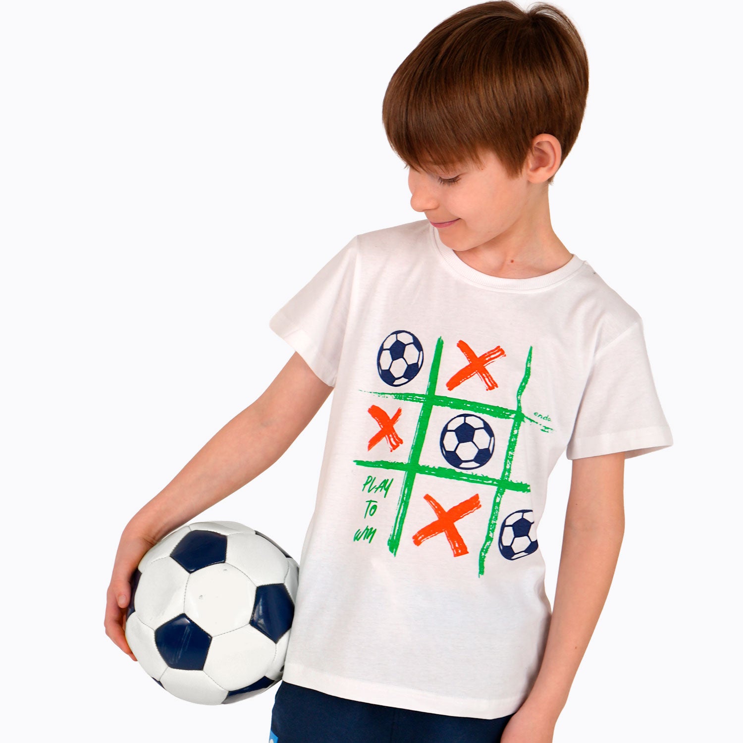 T-shirt z krótkim rękawem dla chłopca, z motywem piłkarskim, biały 9-13 lat