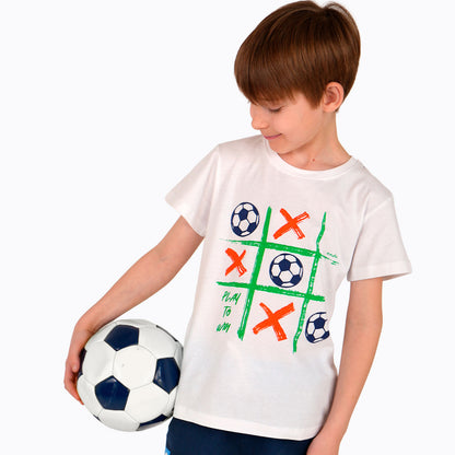 T-shirt z krótkim rękawem dla chłopca, z motywem piłkarskim, biały 9-13 lat
