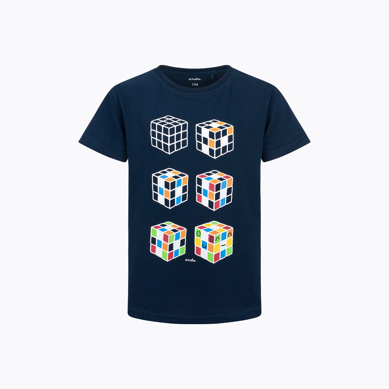 T-shirt z krótkim rękawem dla chłopca, z kostkami Rubika, granatowy 9-13 lat