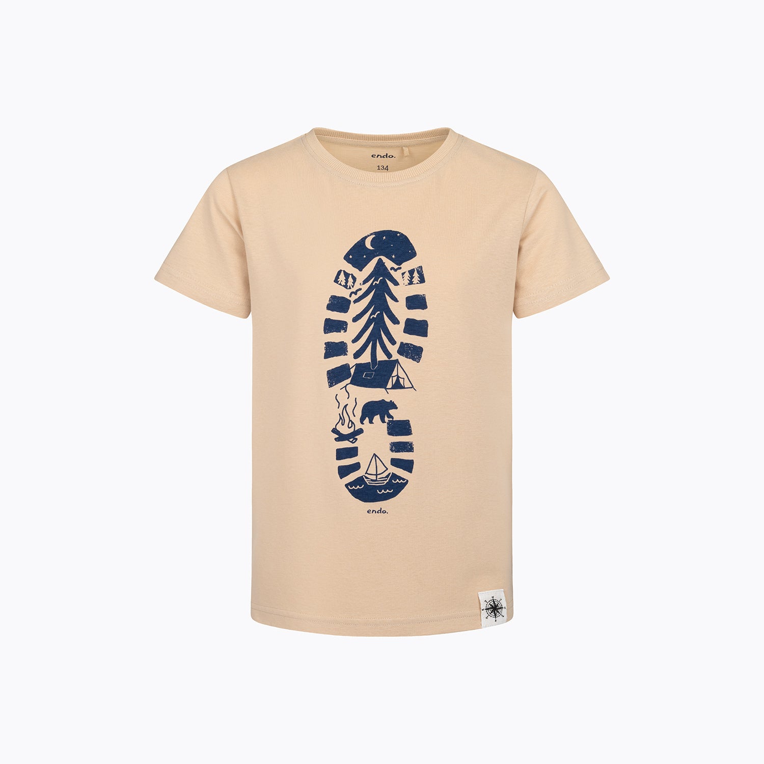 T-shirt z krótkim rękawem dla chłopca, z traperem, beżowy 9-13 lat