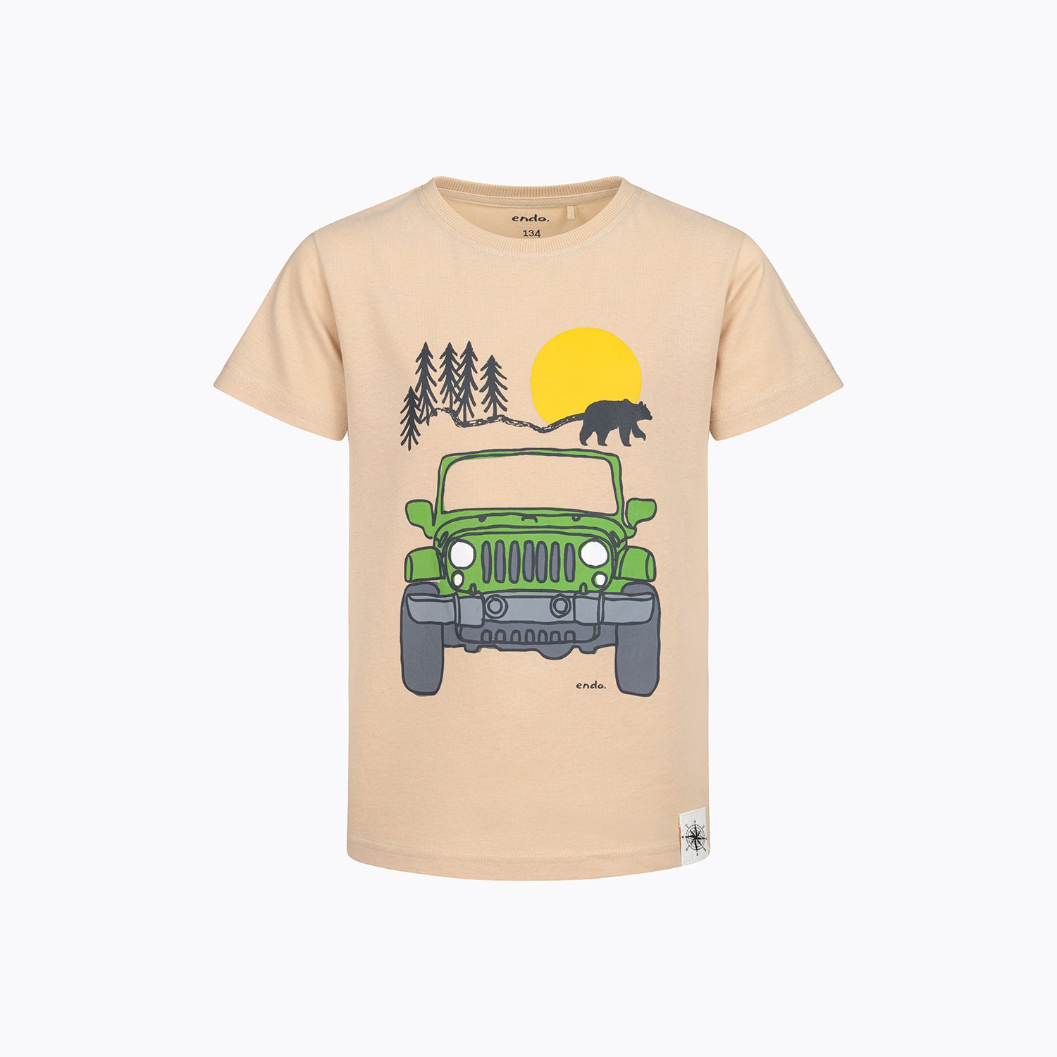 T-shirt z krótkim rękawem dla chłopca, z autem terenowym, beżowy 9-13 lat