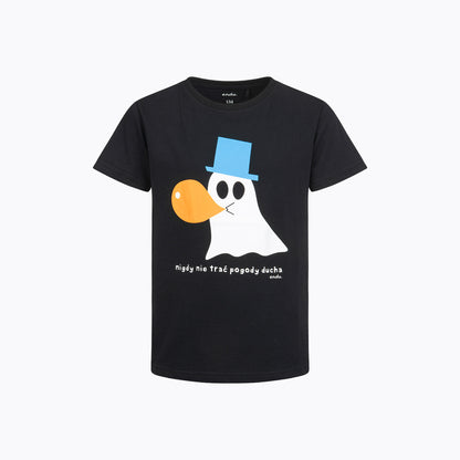 T-shirt z krótkim rękawem dla chłopca 9-13 lat, czarny z duszkiem