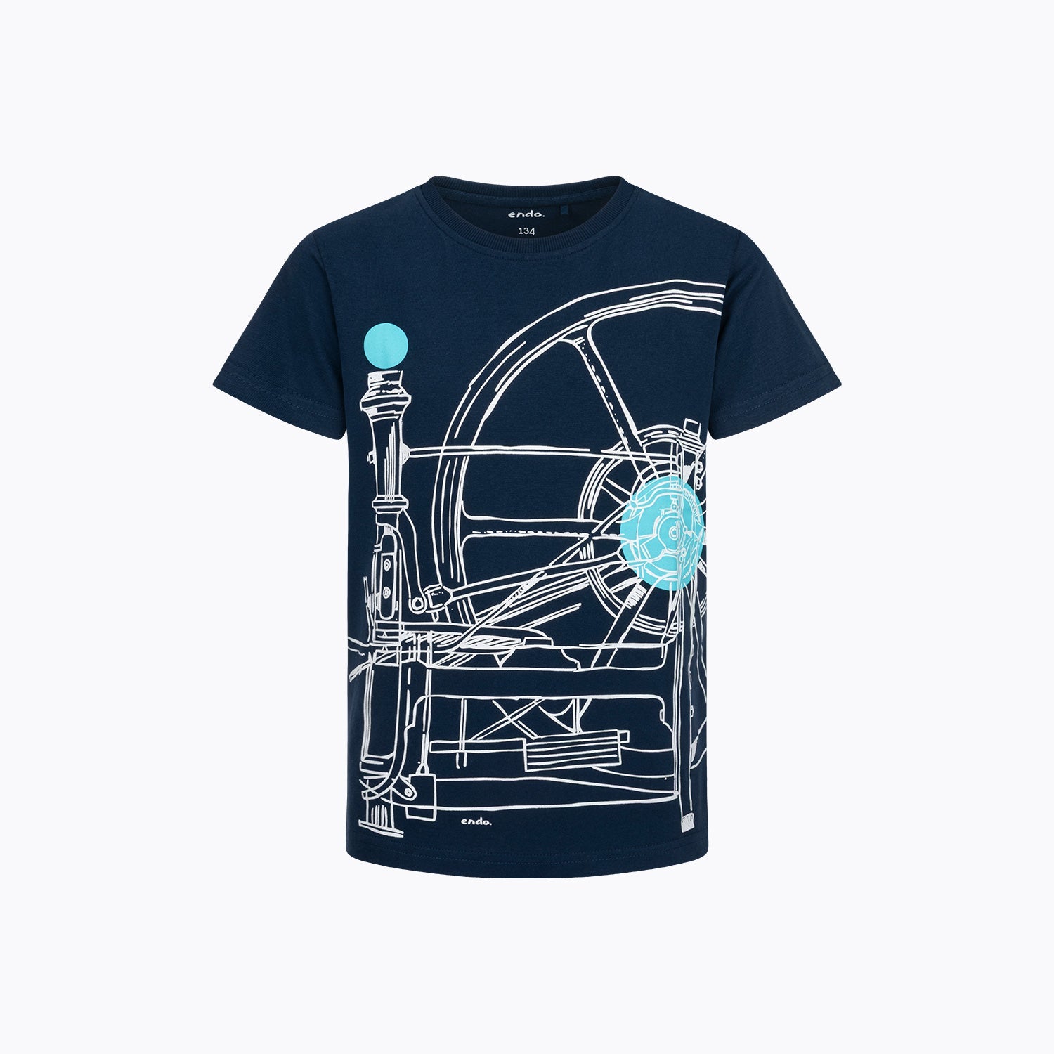 T-shirt z krótkim rękawem dla chłopca 9-13 lat, granatowy kołowrotek
