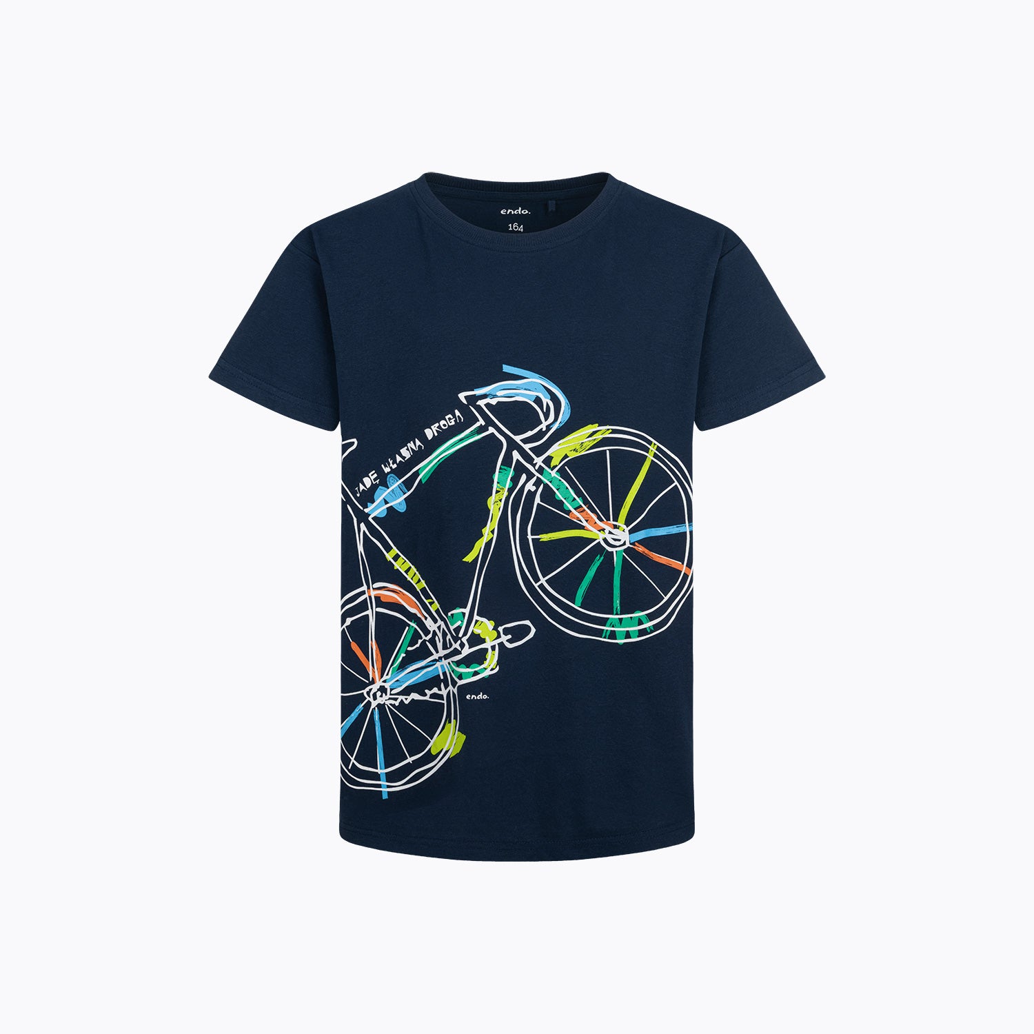 T-shirt z krótkim rękawem dla chłopca, z rowerem, granatowy 9-13 lat
