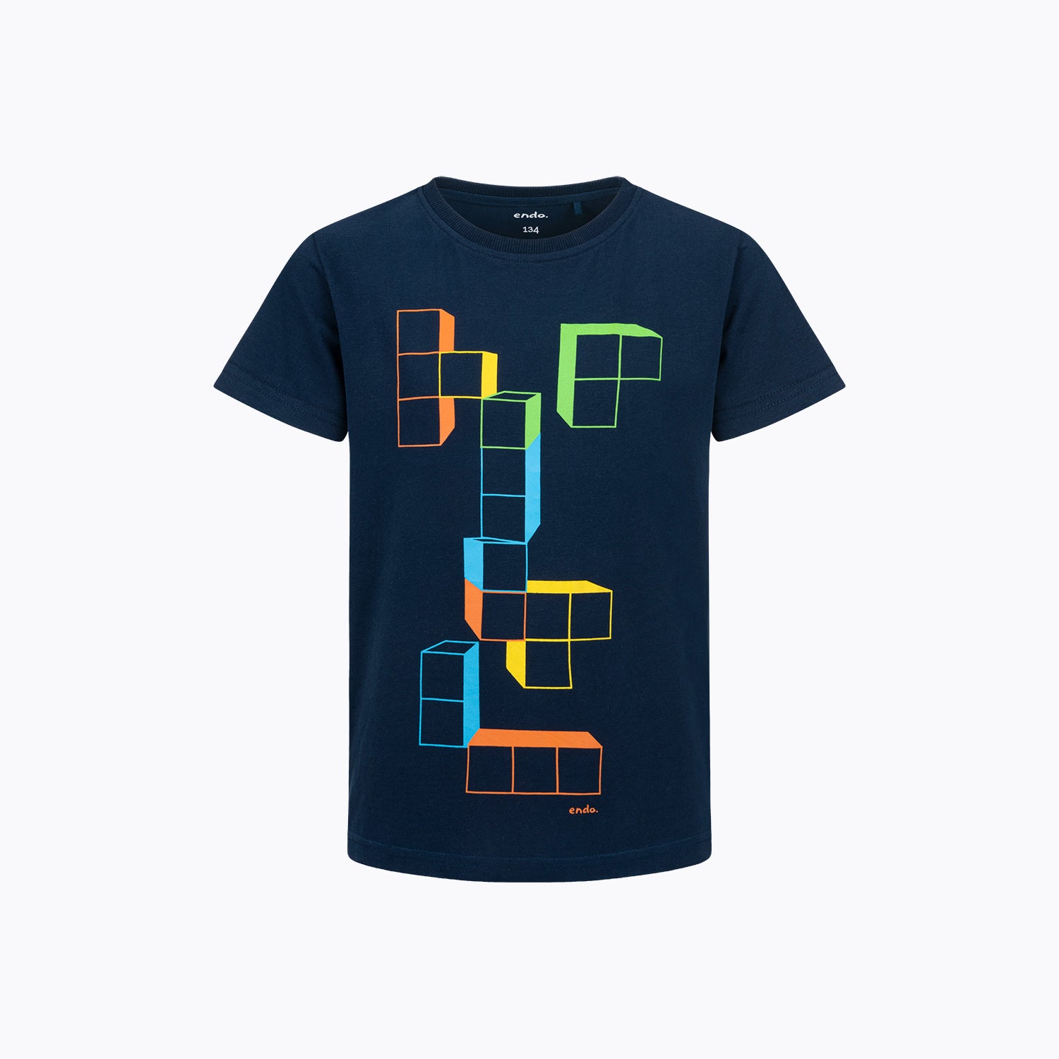 T-shirt z krótkim rękawem dla chłopca, z motywem Tetris, granatowy 9-13 lat
