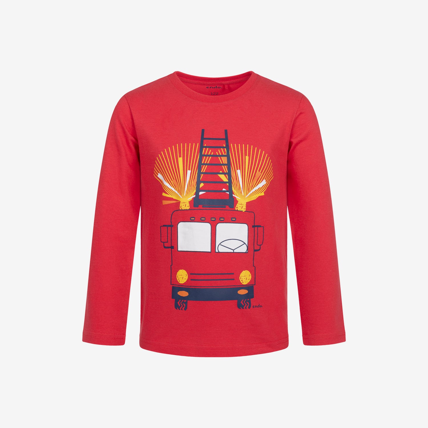 Boy's long-sleeved fire truck pajama, red, 3-8 years old