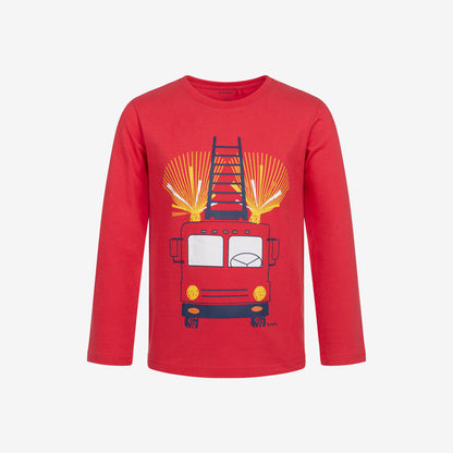 Boy's long-sleeved fire truck pajama, red, 3-8 years old