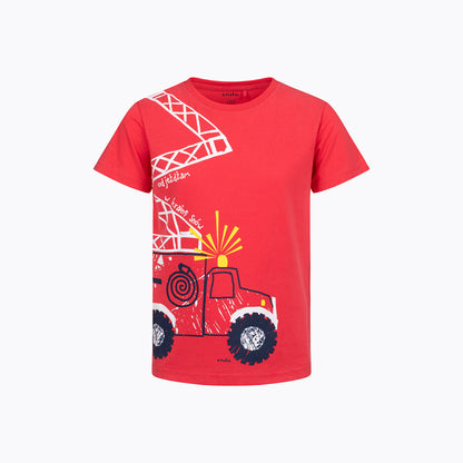 Piżama z krótkim rękawem dla chłopca, z wozem strażackim, czerwona 2-7lat