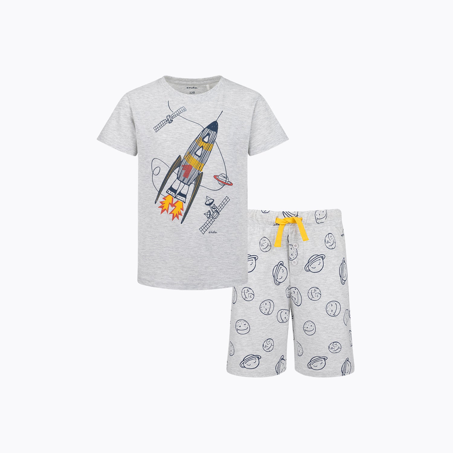Piżama z krótkim rękawem dla chłopca, z rakietą kosmiczną, szara 3-8 lat