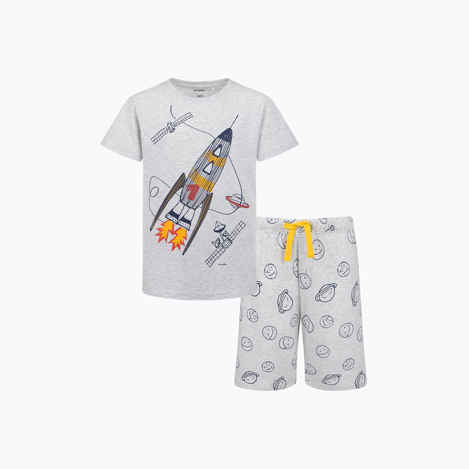 Piżama z krótkim rękawem dla chłopca, z rakietą kosmiczną, szara 9-13 lat