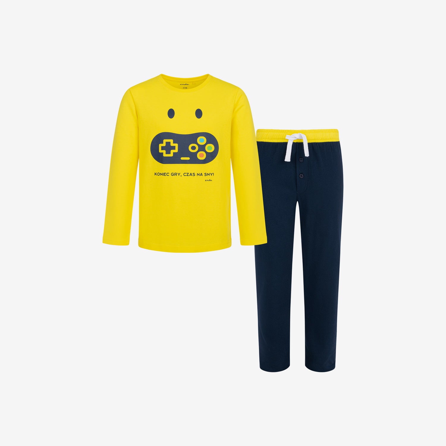 Boy's long-sleeved gaming pajama, yellow, 9-13 years old