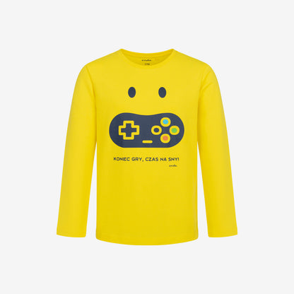 Boy's long-sleeved gaming pajama, yellow, 9-13 years old