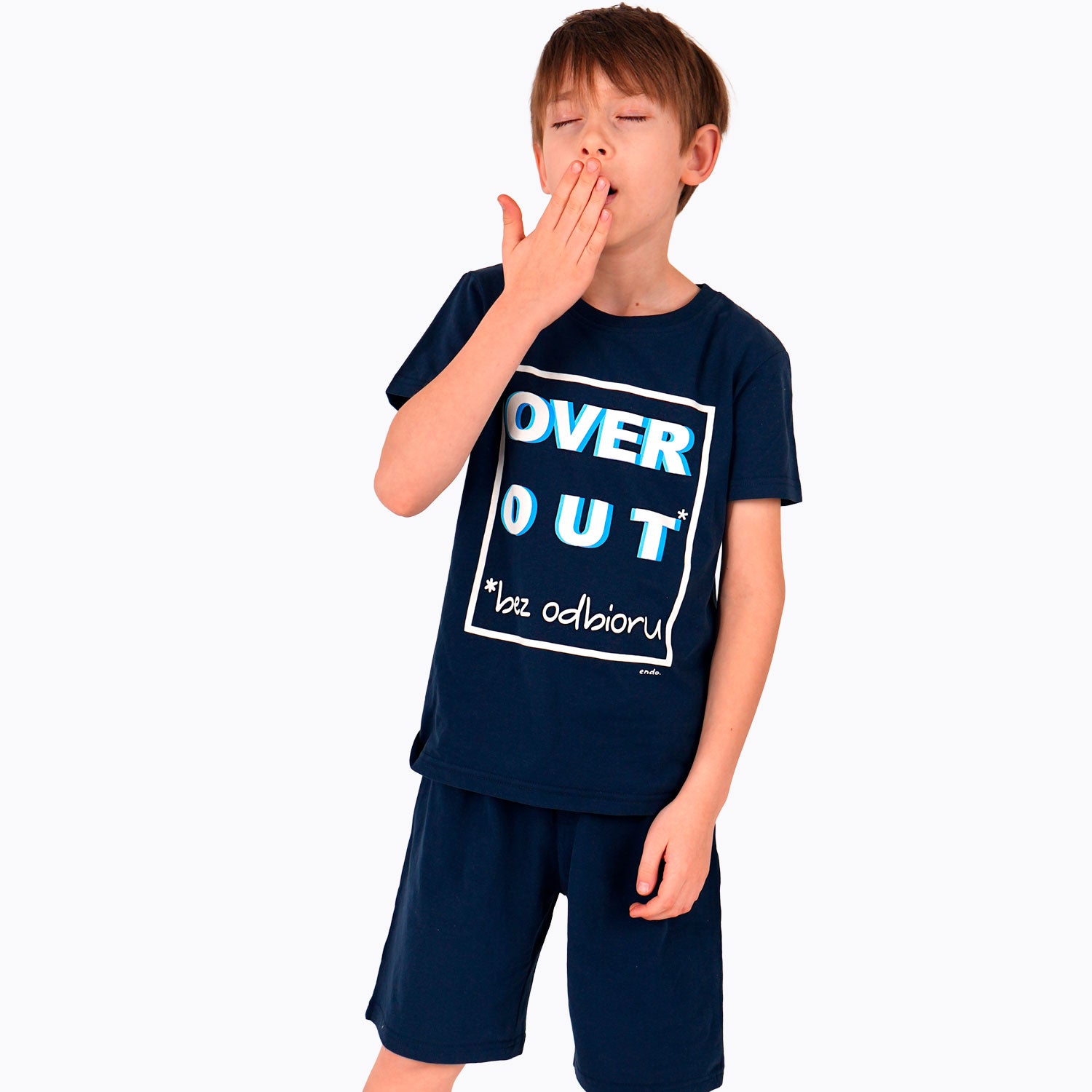 Piżama z krótkim rękawem dla chłopca, z napisem "bez odbioru", granatowa 9-13 lat