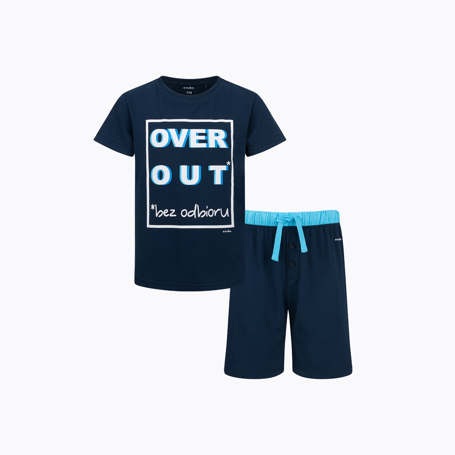 Piżama z krótkim rękawem dla chłopca, z napisem "bez odbioru", granatowa 9-13 lat