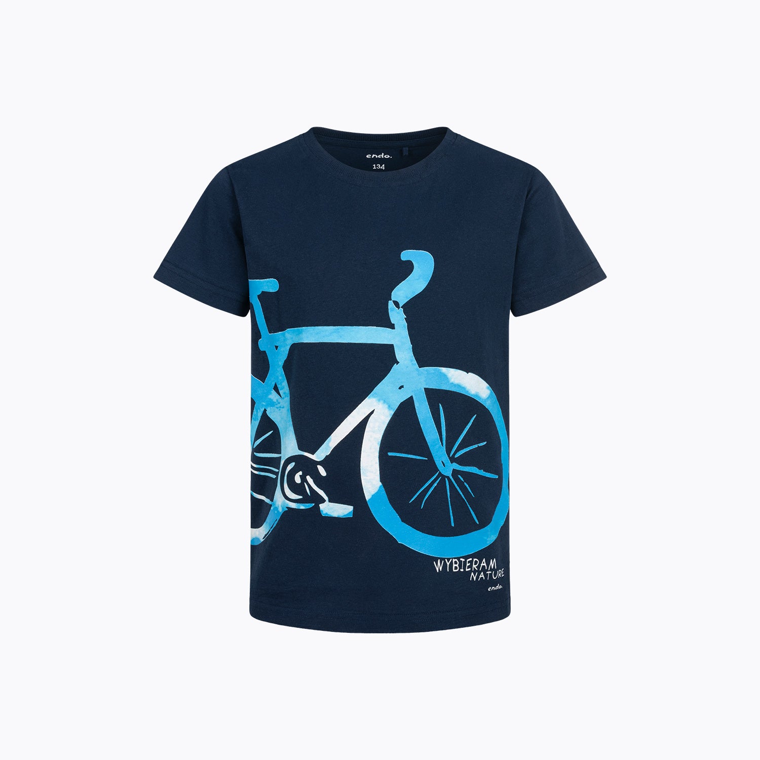 T-shirt z krótkim rękawem dla chłopca, z motywem rowerowym, granatowa 9-13 lat