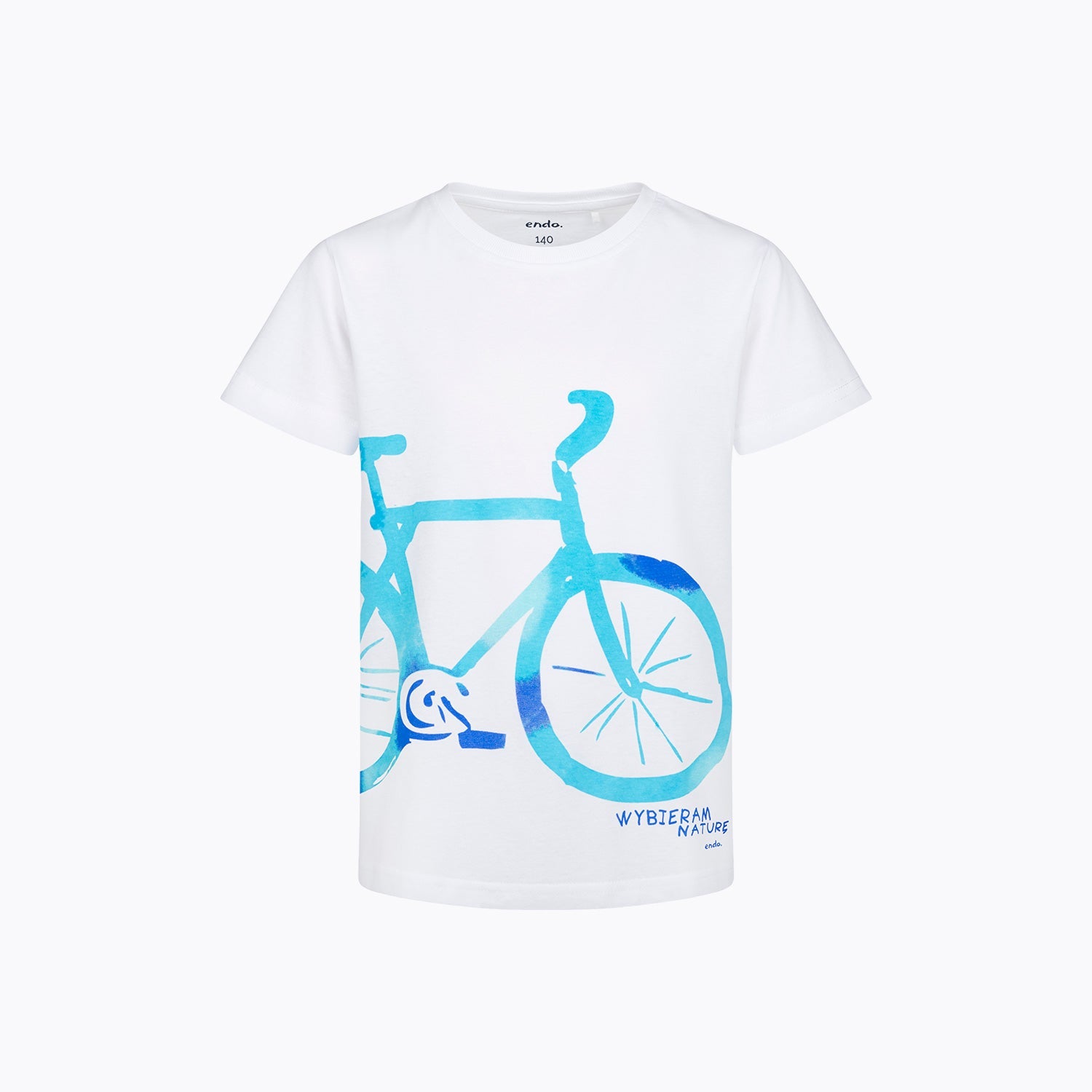 T-shirt z krótkim rękawem dla chłopca 9-13 lat, biały niebieski rower