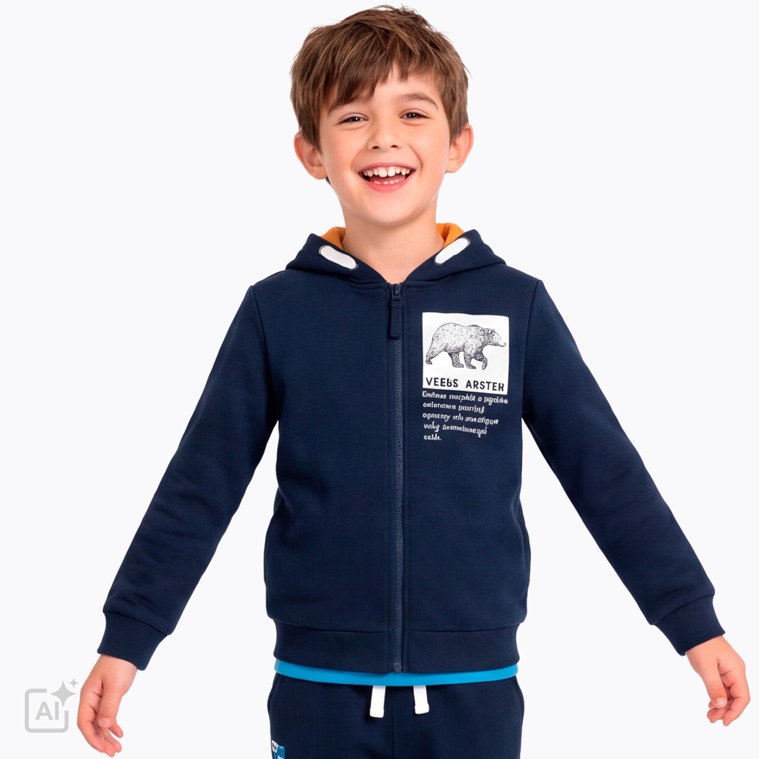Bluza z kapturem dla chłopca 3-8 lat, granatowa z niedźwiedziem