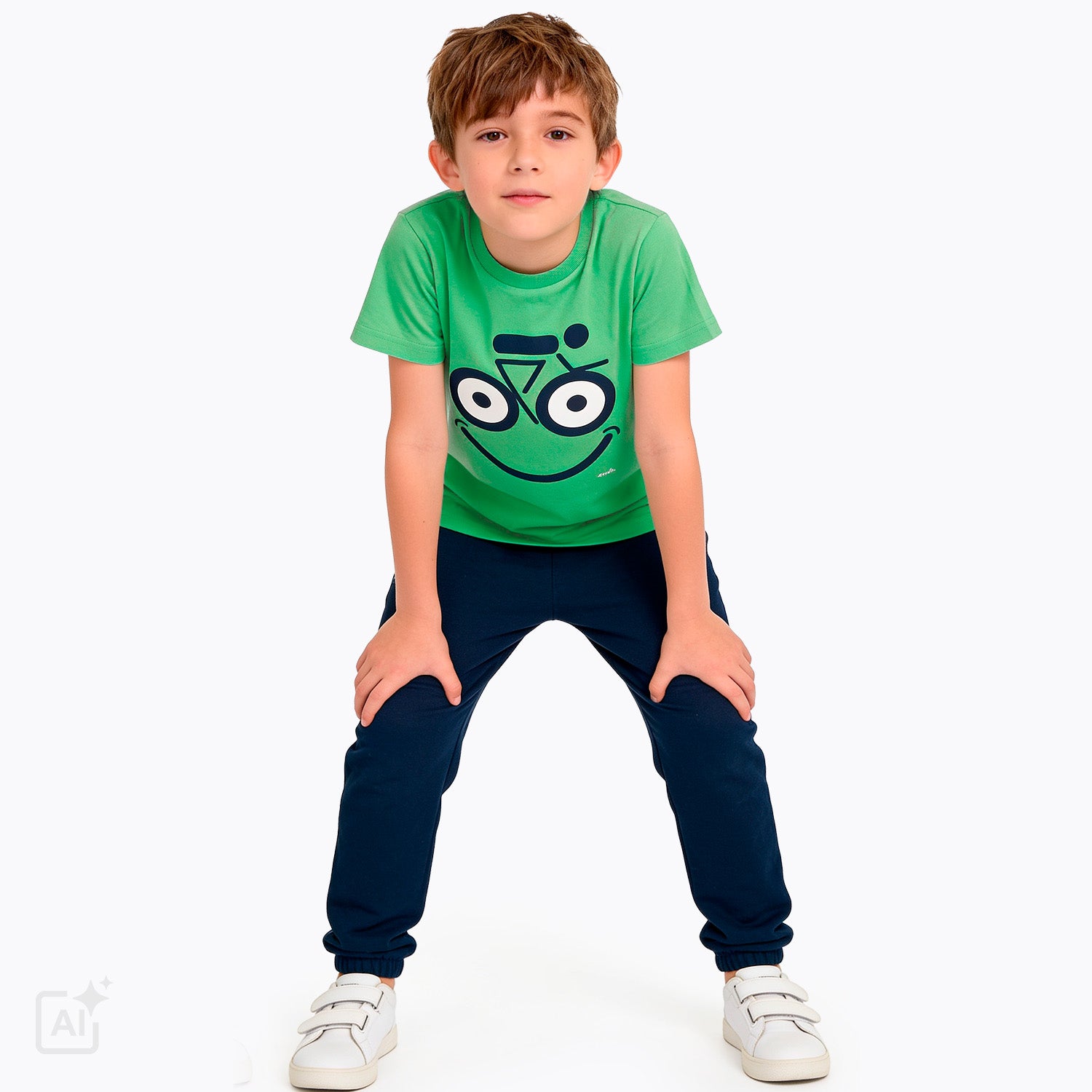 T-shirt z krótkim rękawem dla chłopca 3-8 lat, zielony z motywem rowerowym