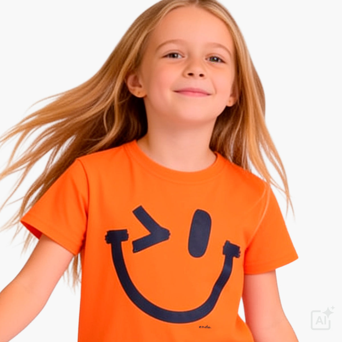 T-shirt z krótkim rękawem dla chłopca 3-8 lat, pomarańczowy z imotikonem