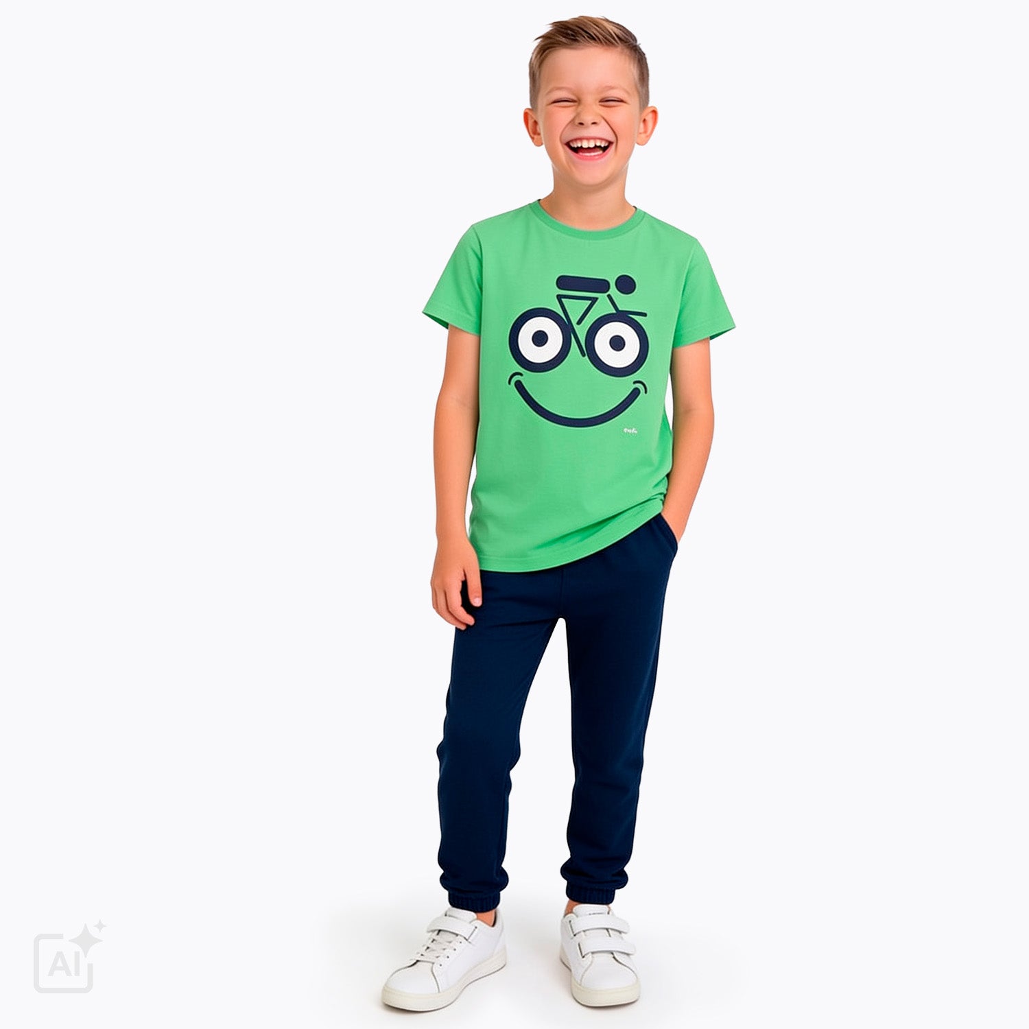 T-shirt z krótkim rękawem dla chłopca 9-13 lat, zielony z motywem rowerowym