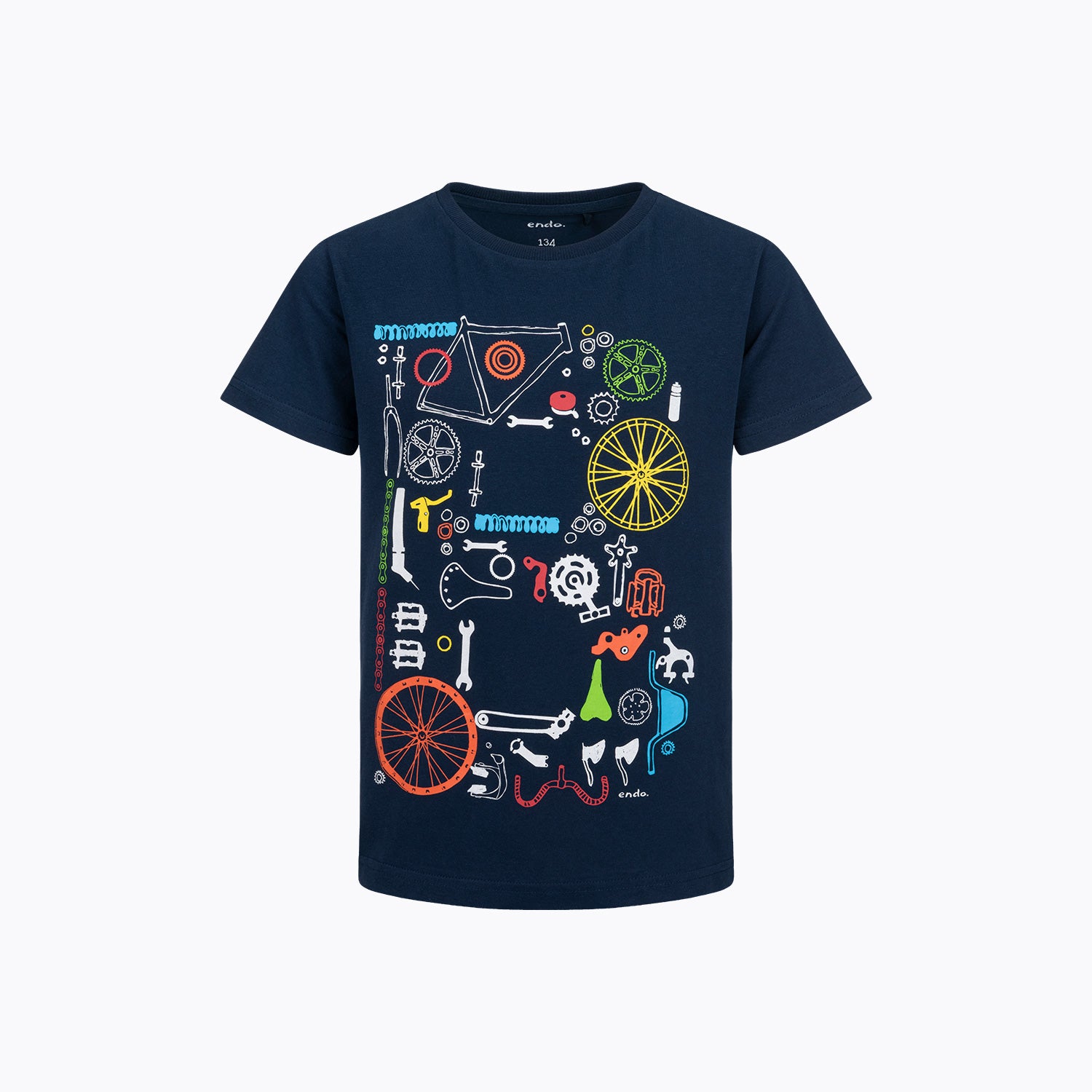 T-shirt z krótkim rękawem dla chłopca 9-13 lat, granatowy z motywem rowerowym