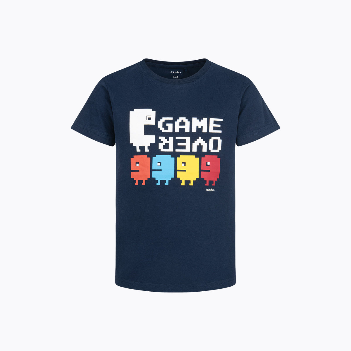 T-shirt z krótkim rękawem dla chłopca 9-13 lat, granatowy "game over"