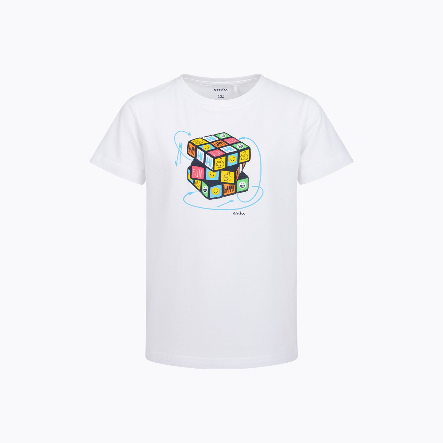 T-shirt z krótkim rękawem dla chłopca 9-13 lat, biały z kostką rubika