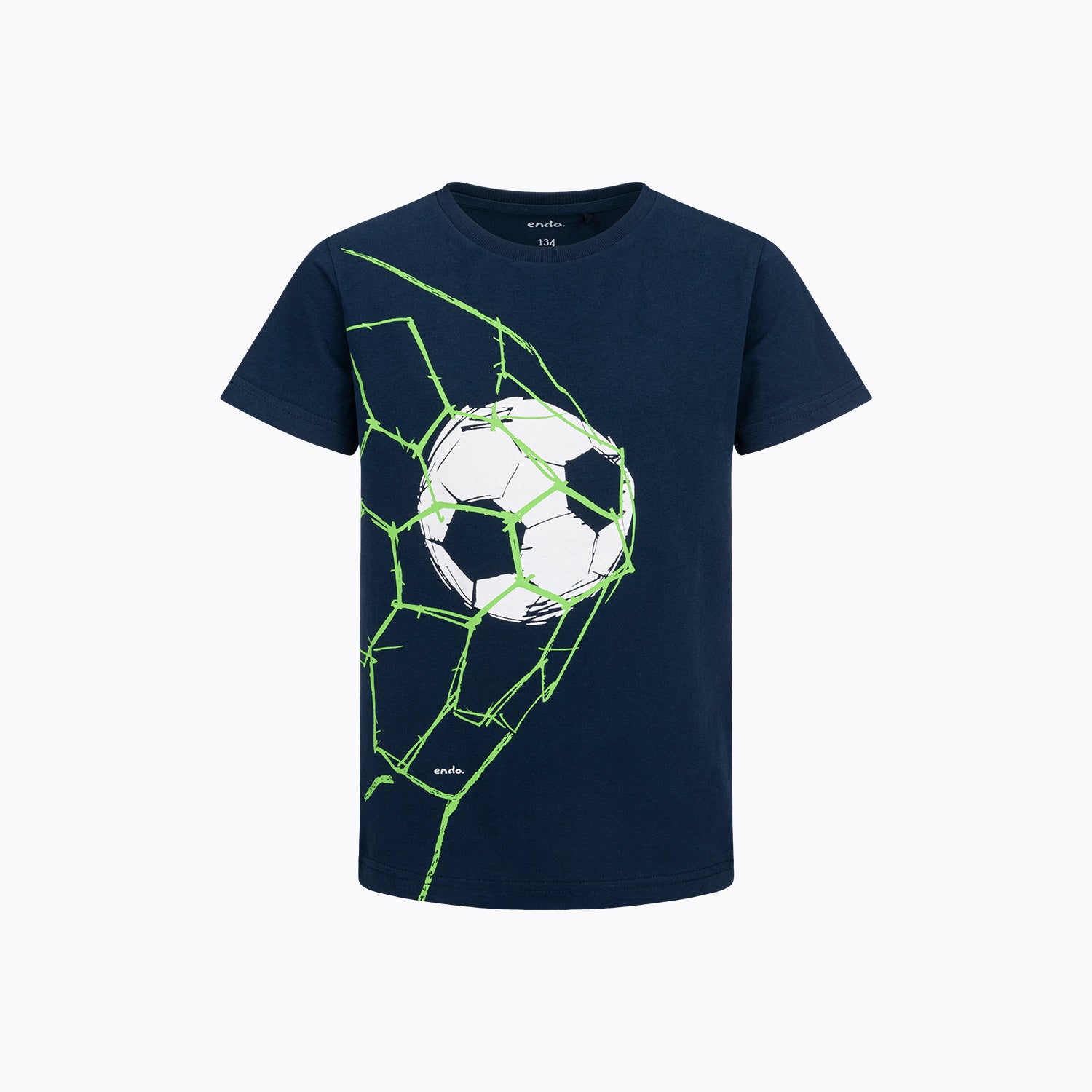 T-shirt z krótkim rękawem dla chłopca 9-13 lat, granatowa z piłką w siatce