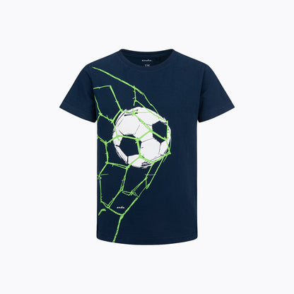 T-shirt z krótkim rękawem dla chłopca 9-13 lat, granatowa z piłką w siatce
