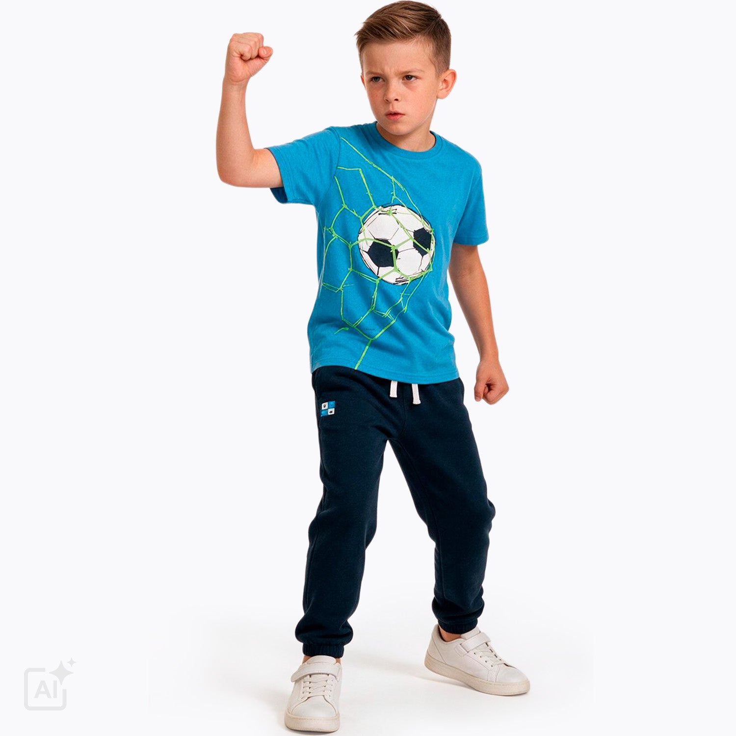 T-shirt z krótkim rękawem dla chłopca 9-13 lat, niebieski z piłką w siatce