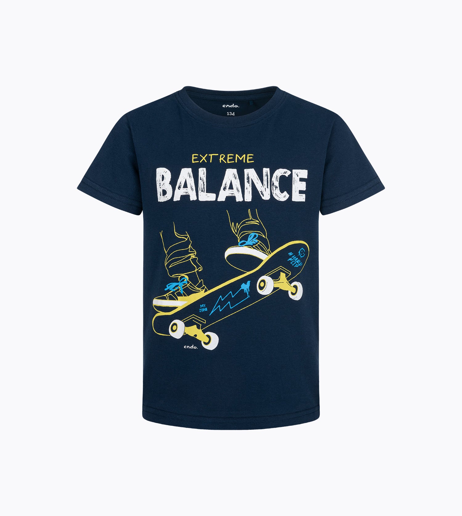 T-shirt z krótkim rękawem dla chłopca 9-13 lat, granatowy z motywem skate