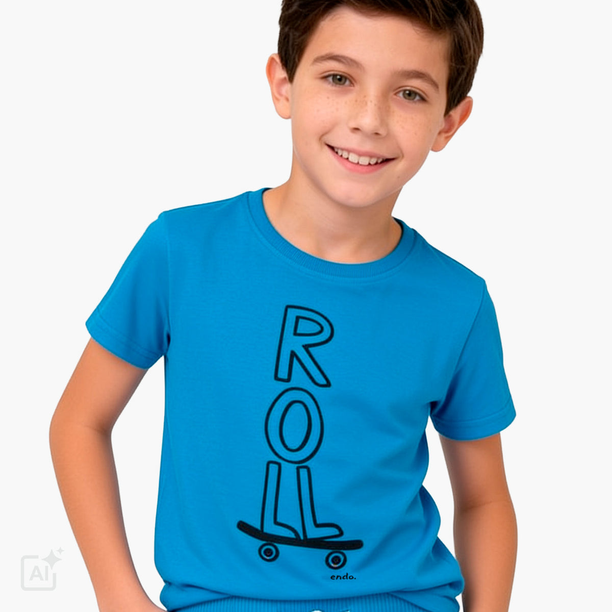 T-shirt z krótkim rękawem dla chłopca 9-13 lat, niebieski z motywem skate