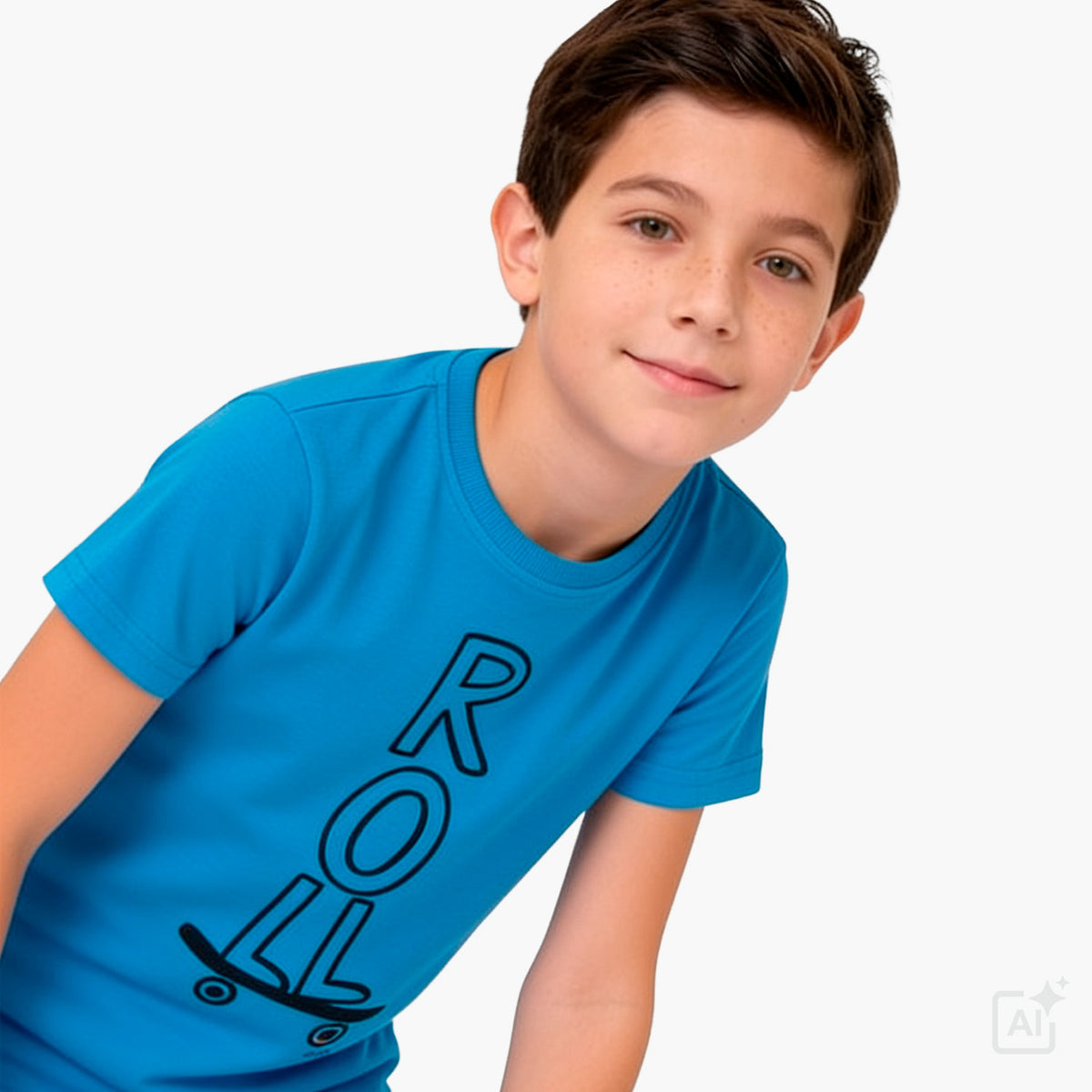 T-shirt z krótkim rękawem dla chłopca 9-13 lat, niebieski z motywem skate