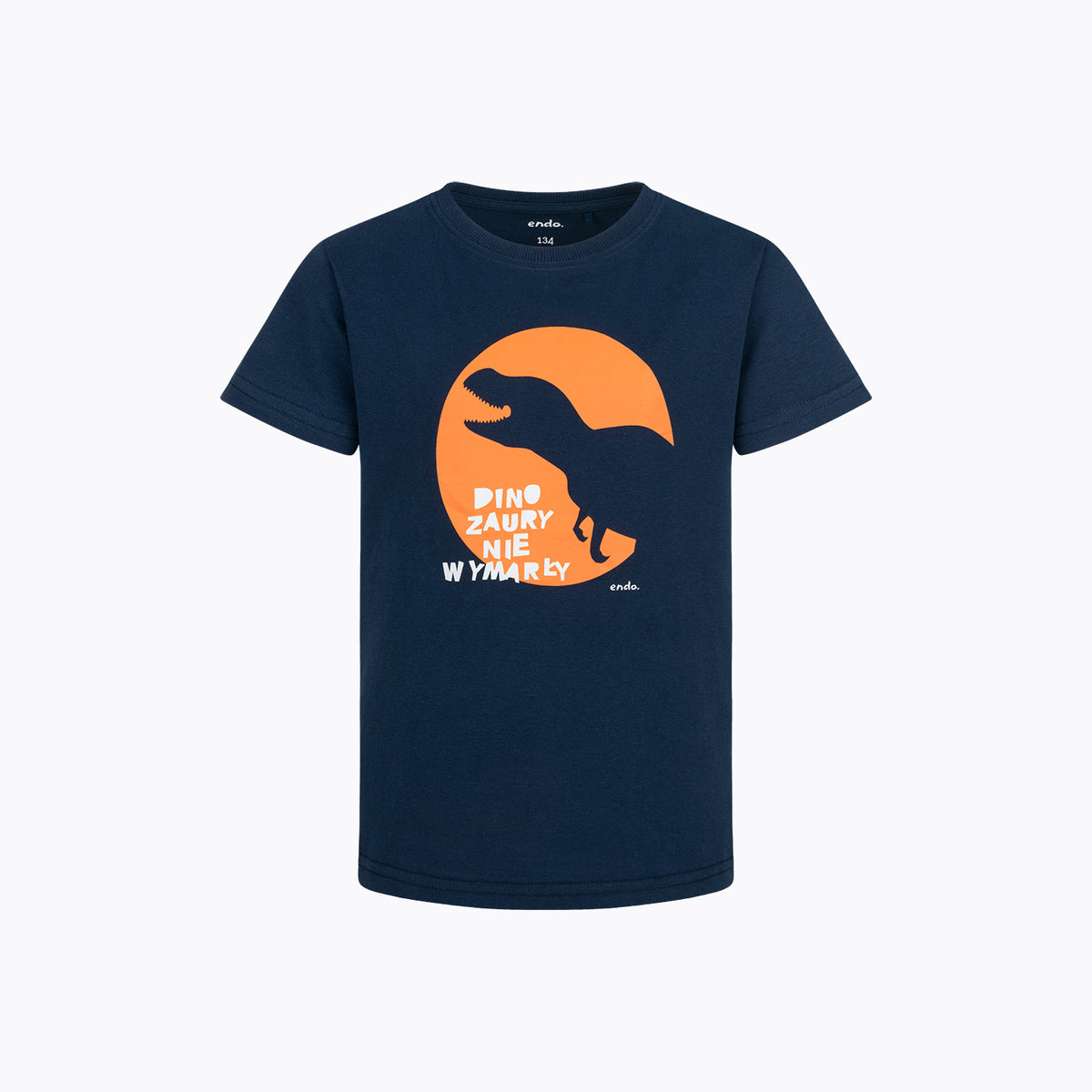 T-shirt z krótkim rękawem dla chłopca 9-13 lat, granatowy z dinozaurem