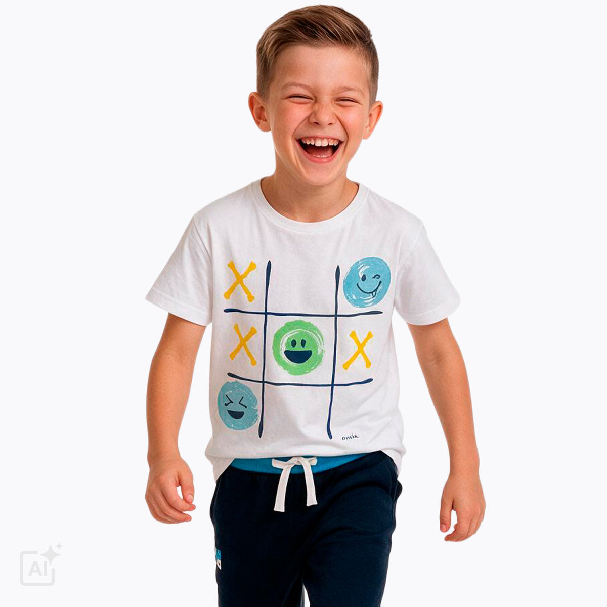 T-shirt z krótkim rękawem dla chłopca 9-13 lat, biały z kropkami