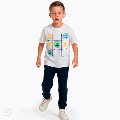 T-shirt z krótkim rękawem dla chłopca 9-13 lat, biały z kropkami