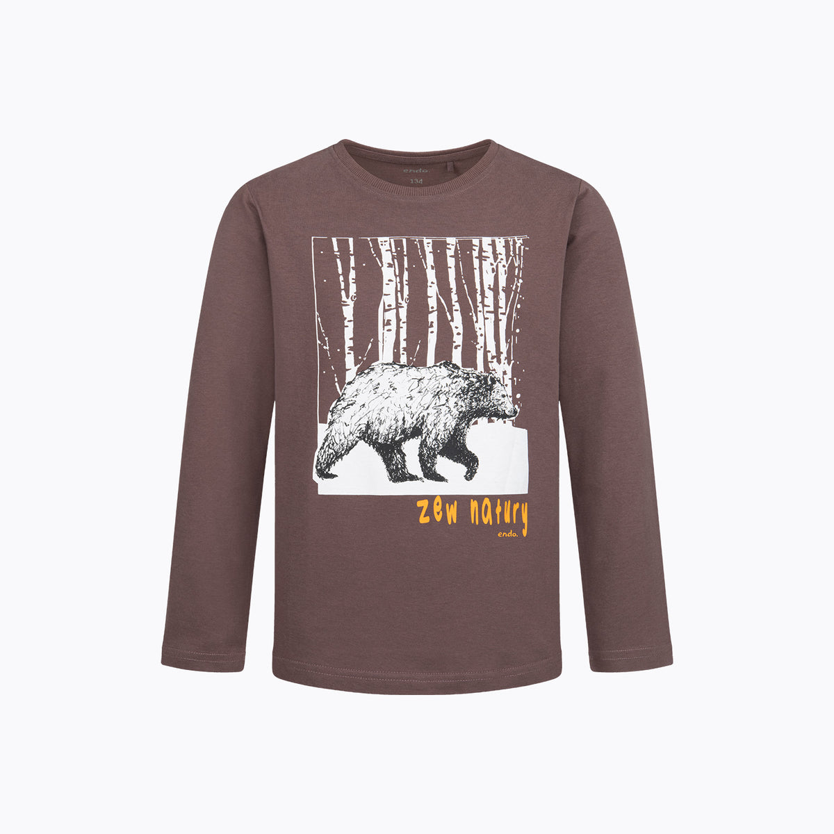 T-shirt z długim rękawem dla chłopca 9-13 lat, brązowy "zew natury"