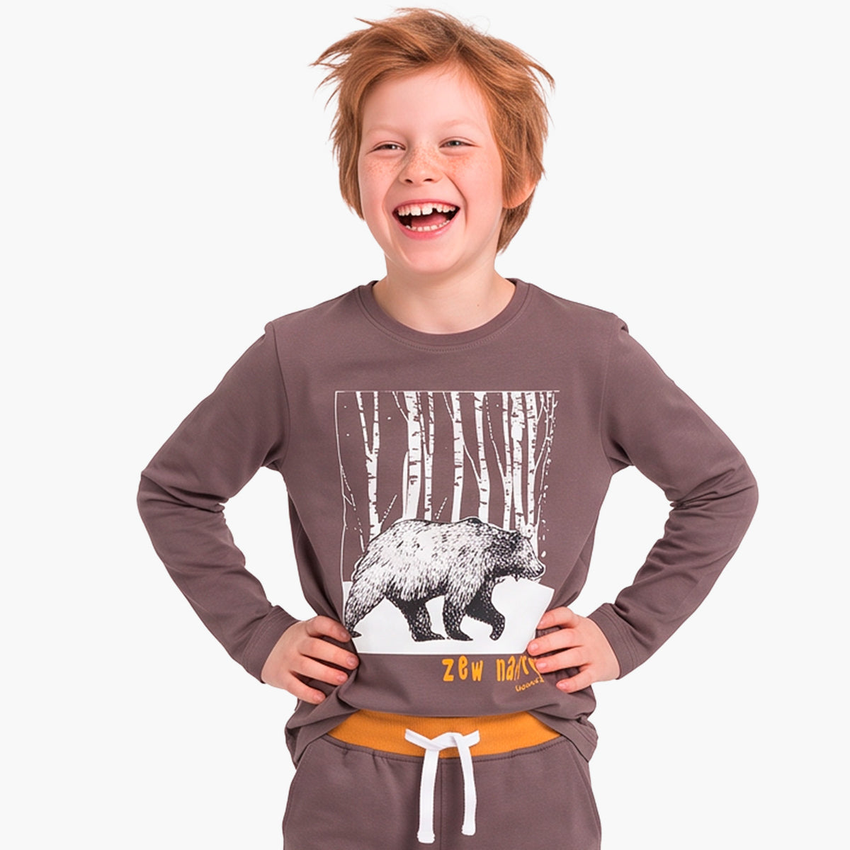 T-shirt z długim rękawem dla chłopca 9-13 lat, brązowy "zew natury"