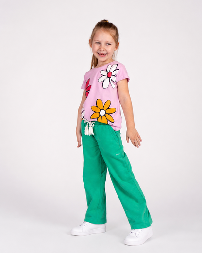 Short-sleeved T-shirt for girls, with flowers, pink, 3-8 years old