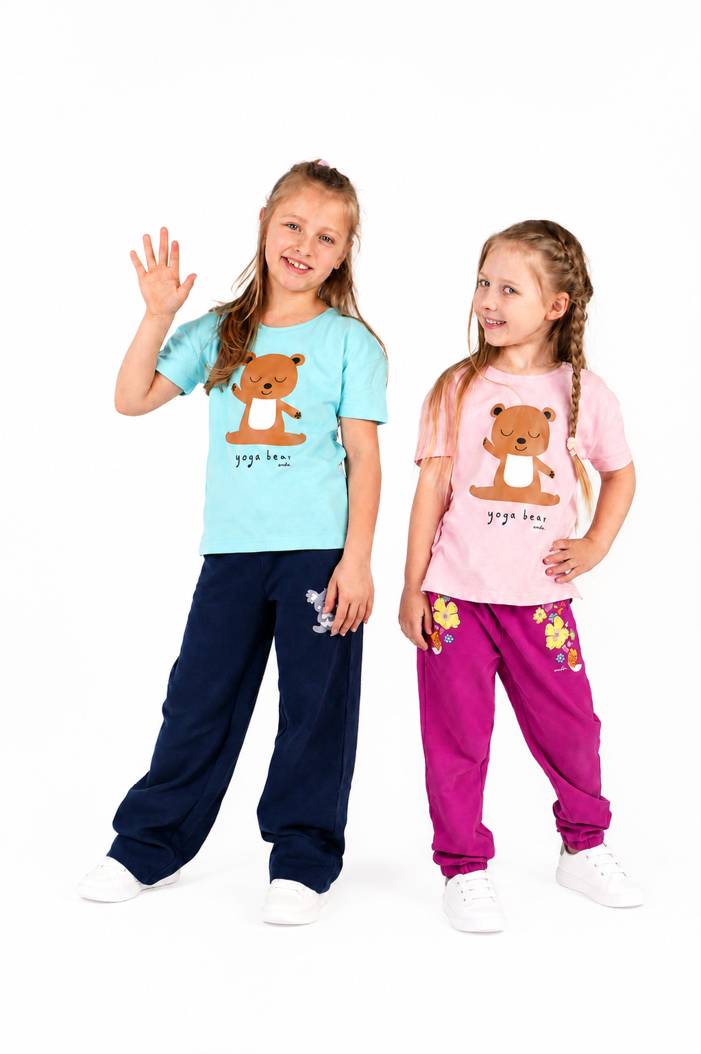 T-shirt z krótkim rękawem dla dziewczynki, z motywem yogi, niebieska 9-13 lat