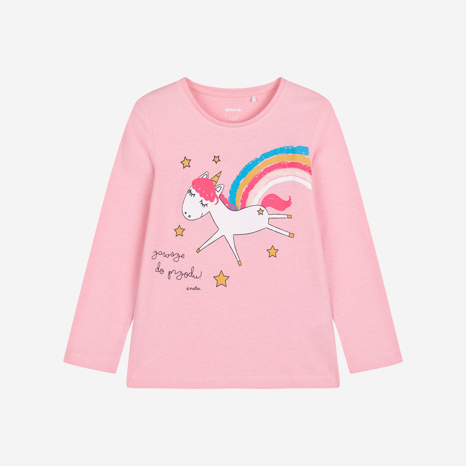 Long-sleeved T-shirt for girls with a unicorn and the inscription "always forward" 3-8 years old