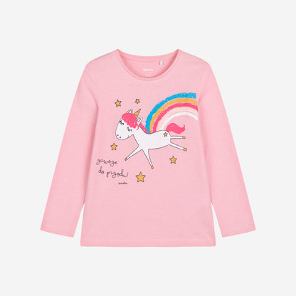 Long-sleeved T-shirt for girls with a unicorn and the inscription "always forward" 3-8 years old