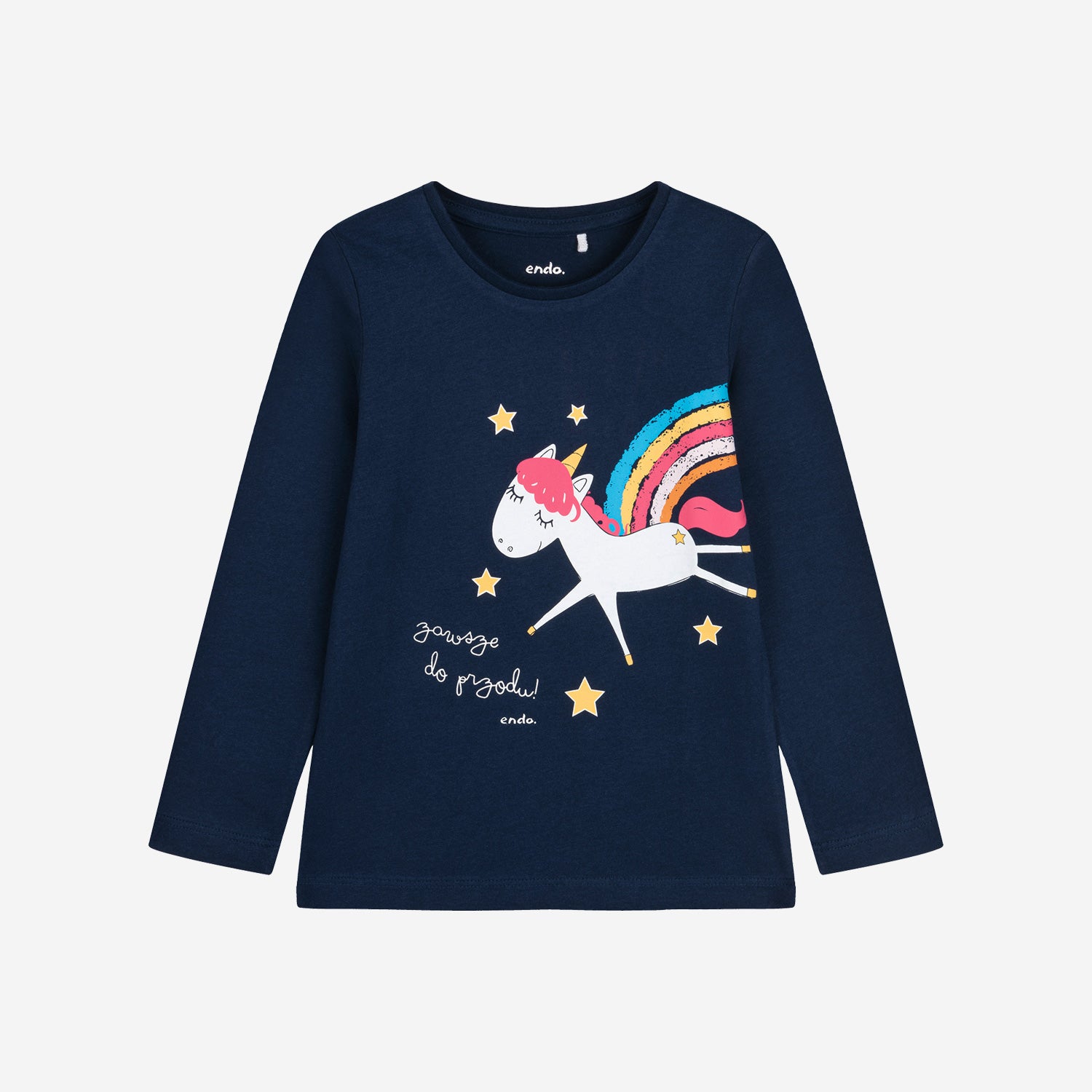 Long-sleeved T-shirt for girls with a unicorn and the inscription "always forward" 3-8 years old