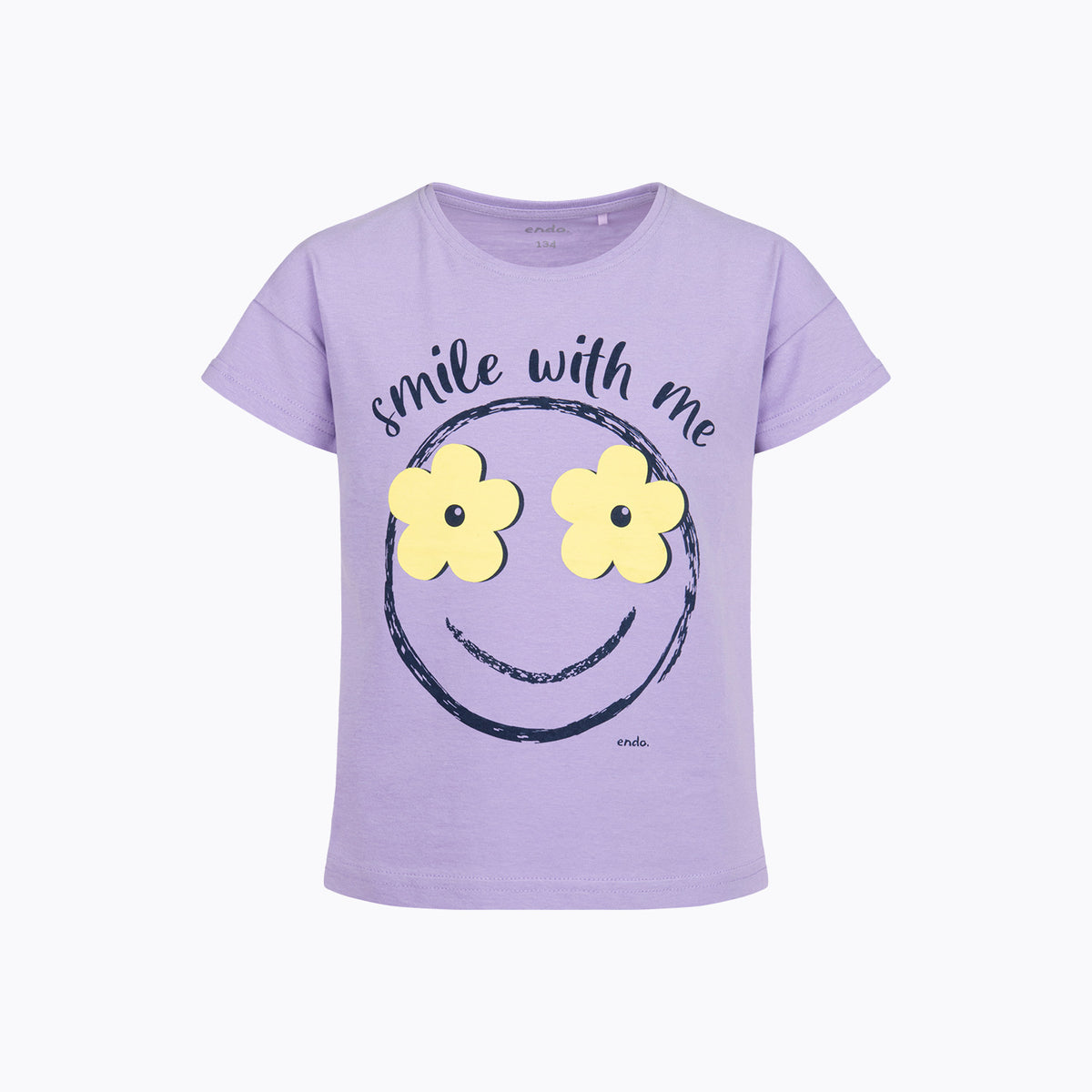 T-shirt z krótkim rękawem dla dziewczynki, z uśmiechem 3-8 lat